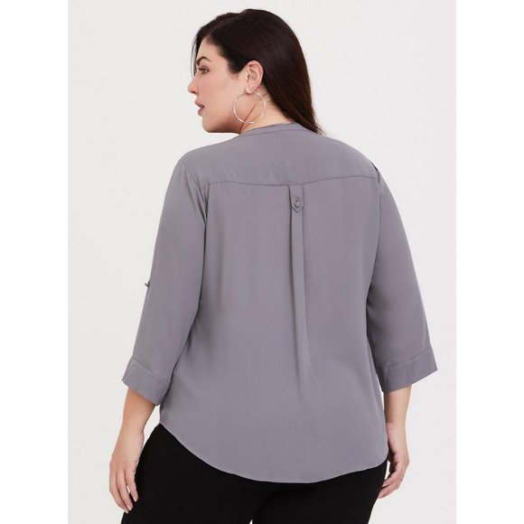 Torrid Womens 2X Gray Split Neck Harper Georgette Pullover 3/4 Sleeve Blouse - Picture 9 of 9